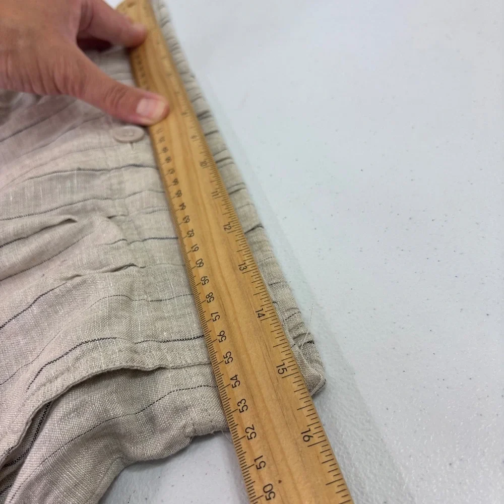 100% LINEN WIDE LEG PANTS Karlie High Rise Trouser Large Beige Pinstripe Neutral - Picture 12 of 12